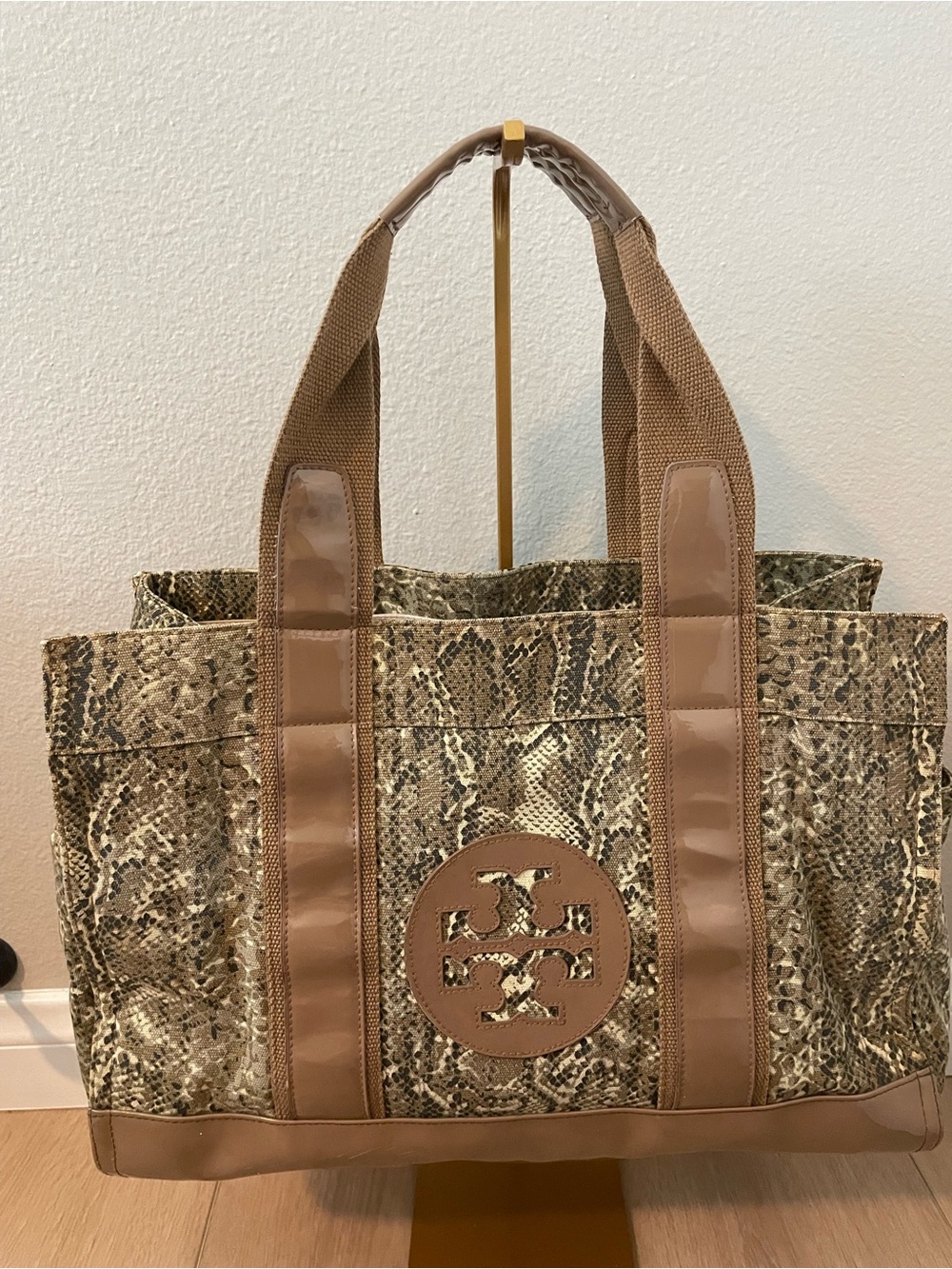 Tory Burch Ella Snake Print Large Tote Shoulder Bag